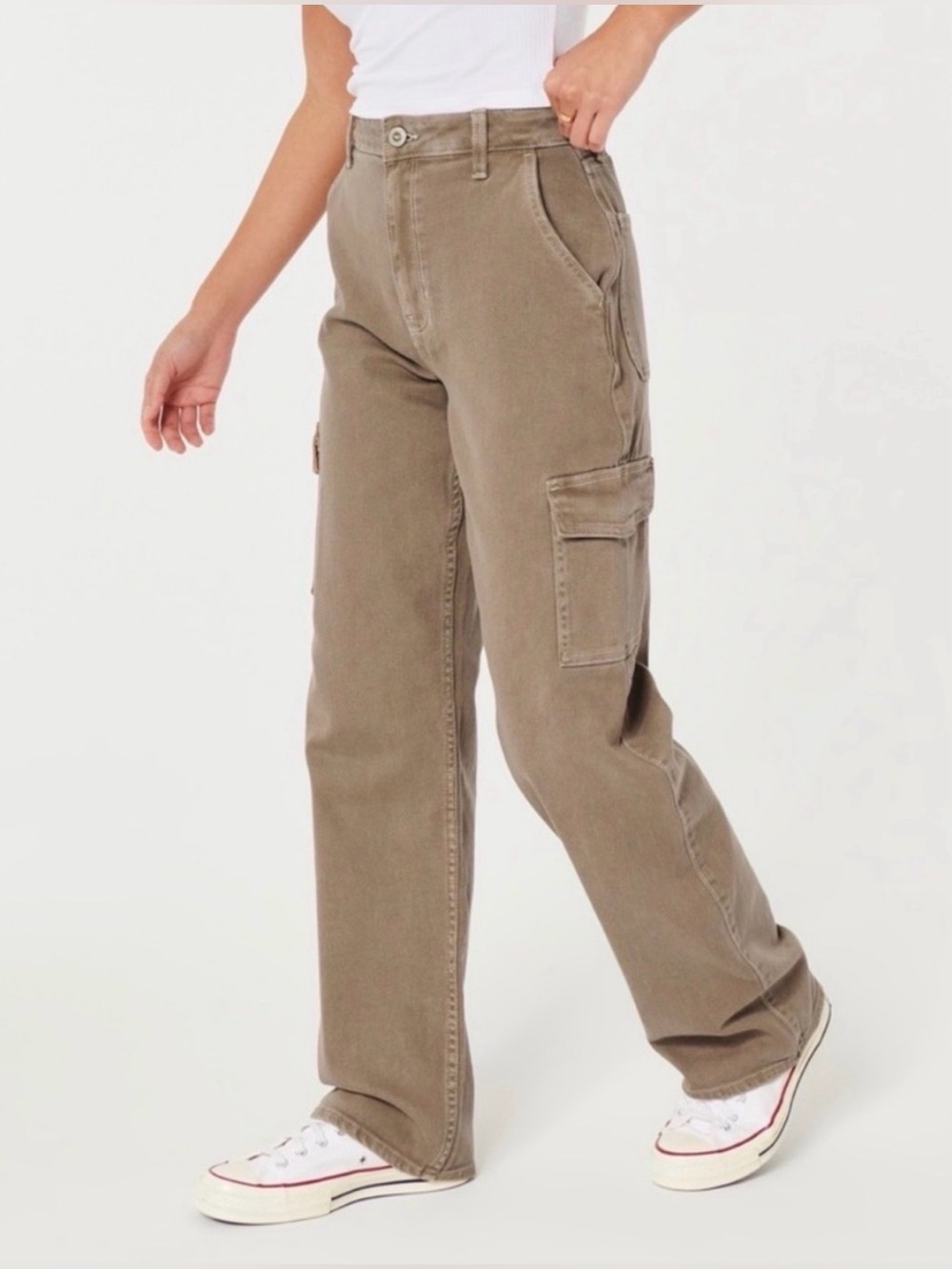 Hollister Ultra High Rise Dad Jean Tan Carpenter Pants Denim Very Nicely Made!